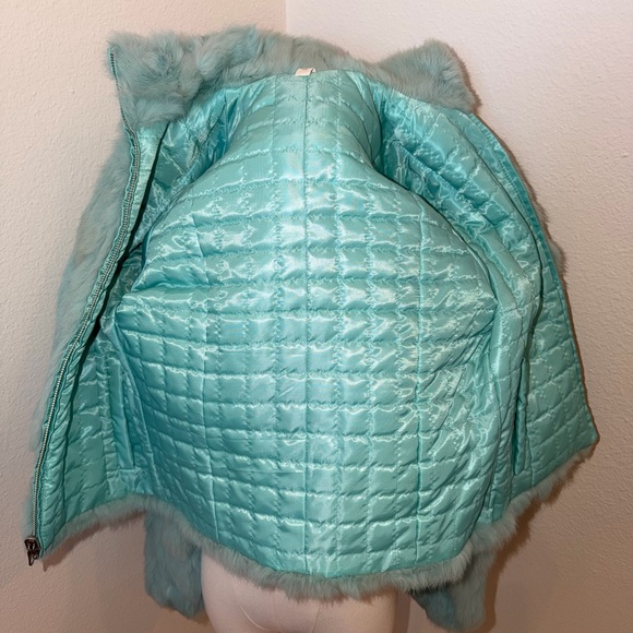 Turquoise Genuine Rabbit Fur Jacket - Picture 9 of 11